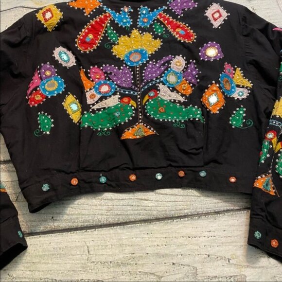 πππππππ Other Destination black folk art colorful pattern crop jacket. L - Picture 8 of 15